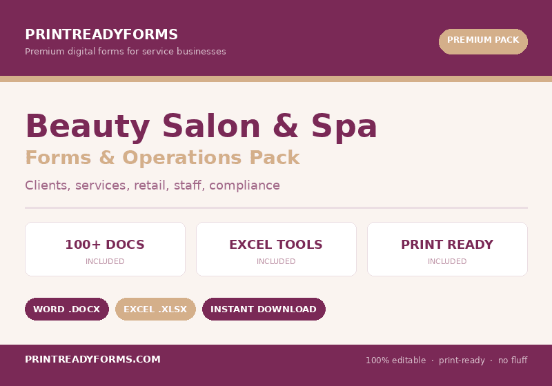 Preview of Beauty Salon & Spa Forms Pack — Service Business template