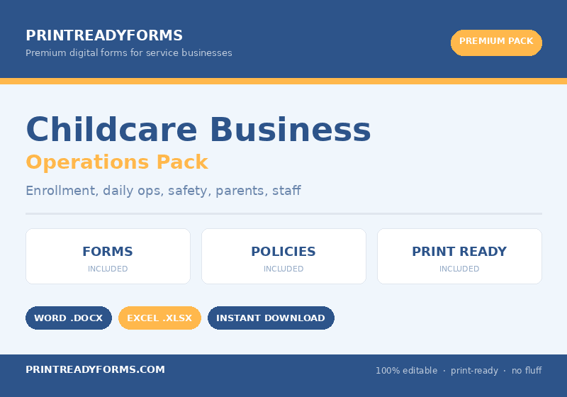 Preview of Childcare Business Operations Pack — Service Business template
