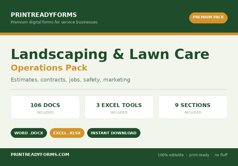 Preview of Landscaping & Lawn Care Forms Pack — Service Business template
