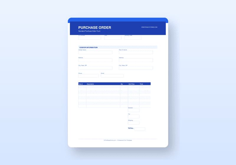 Preview of Purchase Order Template Pack — Business Forms template