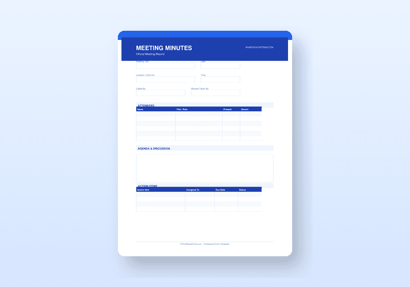 Preview of Meeting Minutes & Agenda Templates — Business Forms template