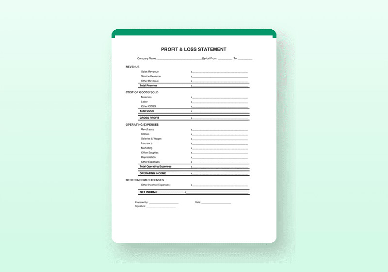 Preview of Profit & Loss Statement Templates — Finance & Accounting template